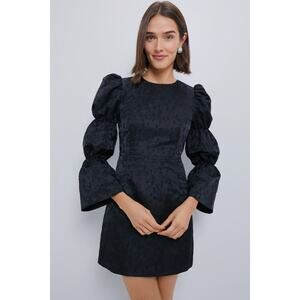 HYACINTH HOUSE Black Jacquard Puff Sleeve Darcy Mini Dress Size L NWT